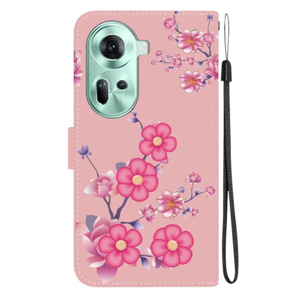 Leren Hoesje Oppo Reno 11 5g Sakura Met Riem Bescherming Hoesje