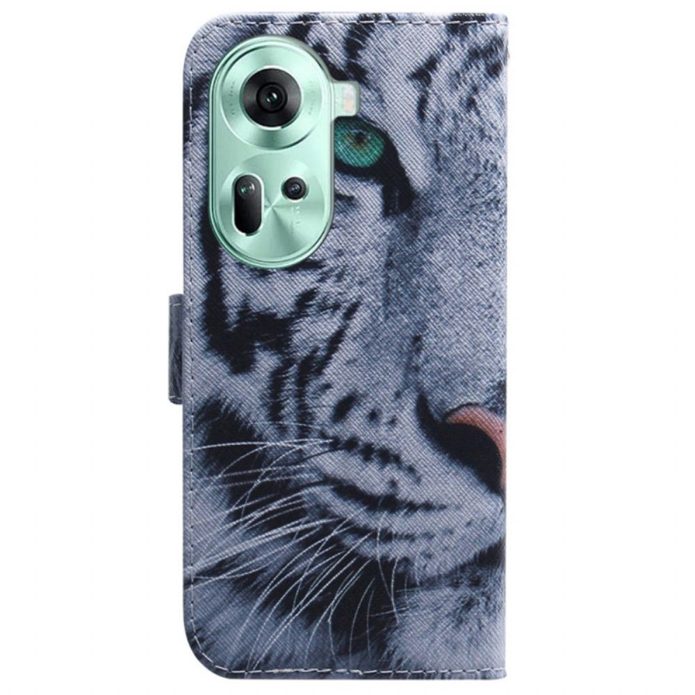 Leren Hoesje Oppo Reno 11 5g Witte Tijger Bescherming Hoesje