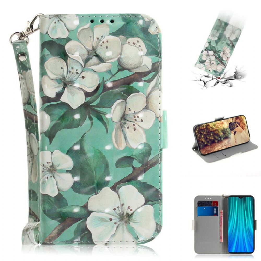 Flip Case voor Xiaomi Redmi Note 8 Pro Met Ketting Thong Bloementak