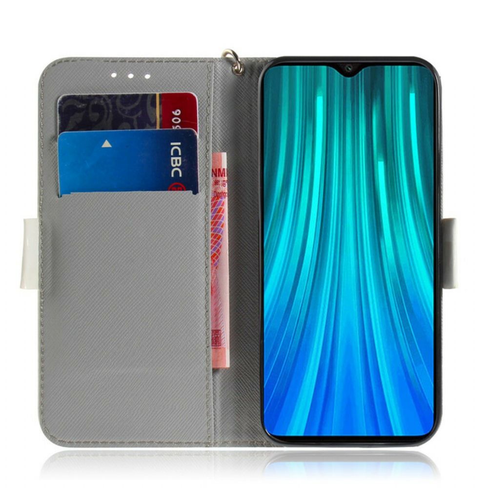 Flip Case voor Xiaomi Redmi Note 8 Pro Met Ketting Thong Bloementak