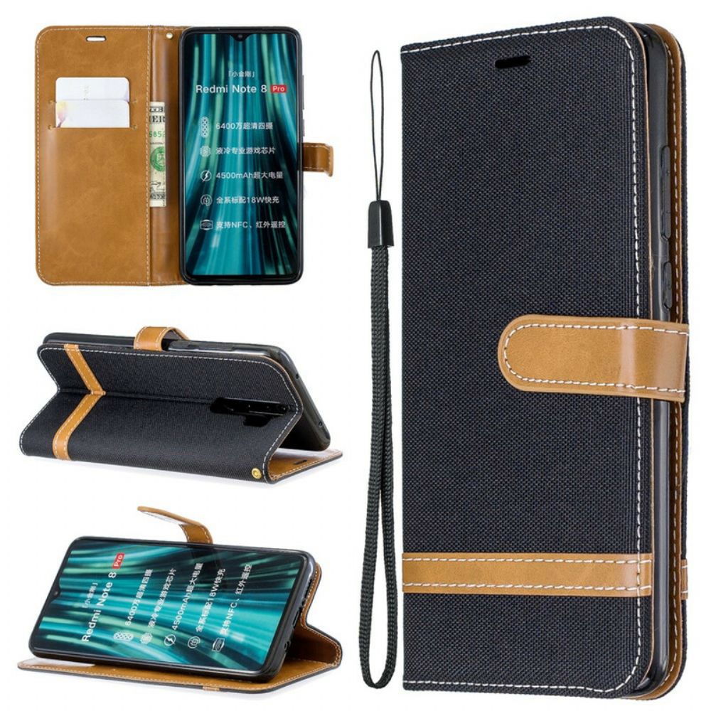 Folio-hoesje voor Xiaomi Redmi Note 8 Pro Met Ketting Band Met Stof En Leereffect