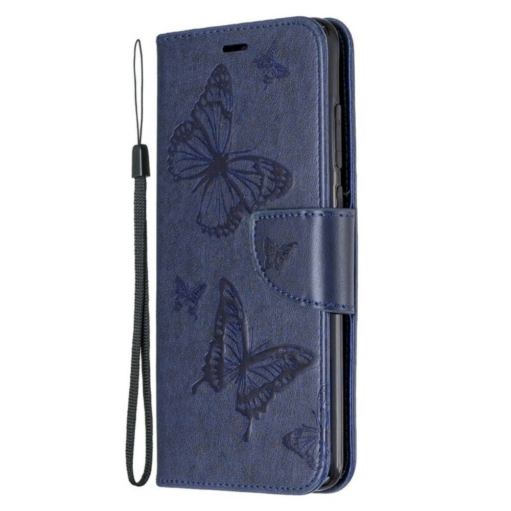 Folio-hoesje voor Xiaomi Redmi Note 8 Pro Met Ketting Bandje Met Vlinderprint