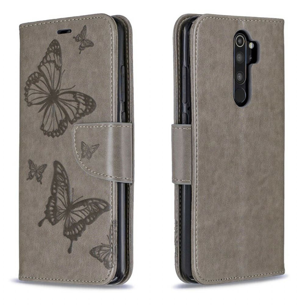 Folio-hoesje voor Xiaomi Redmi Note 8 Pro Met Ketting Bandje Met Vlinderprint