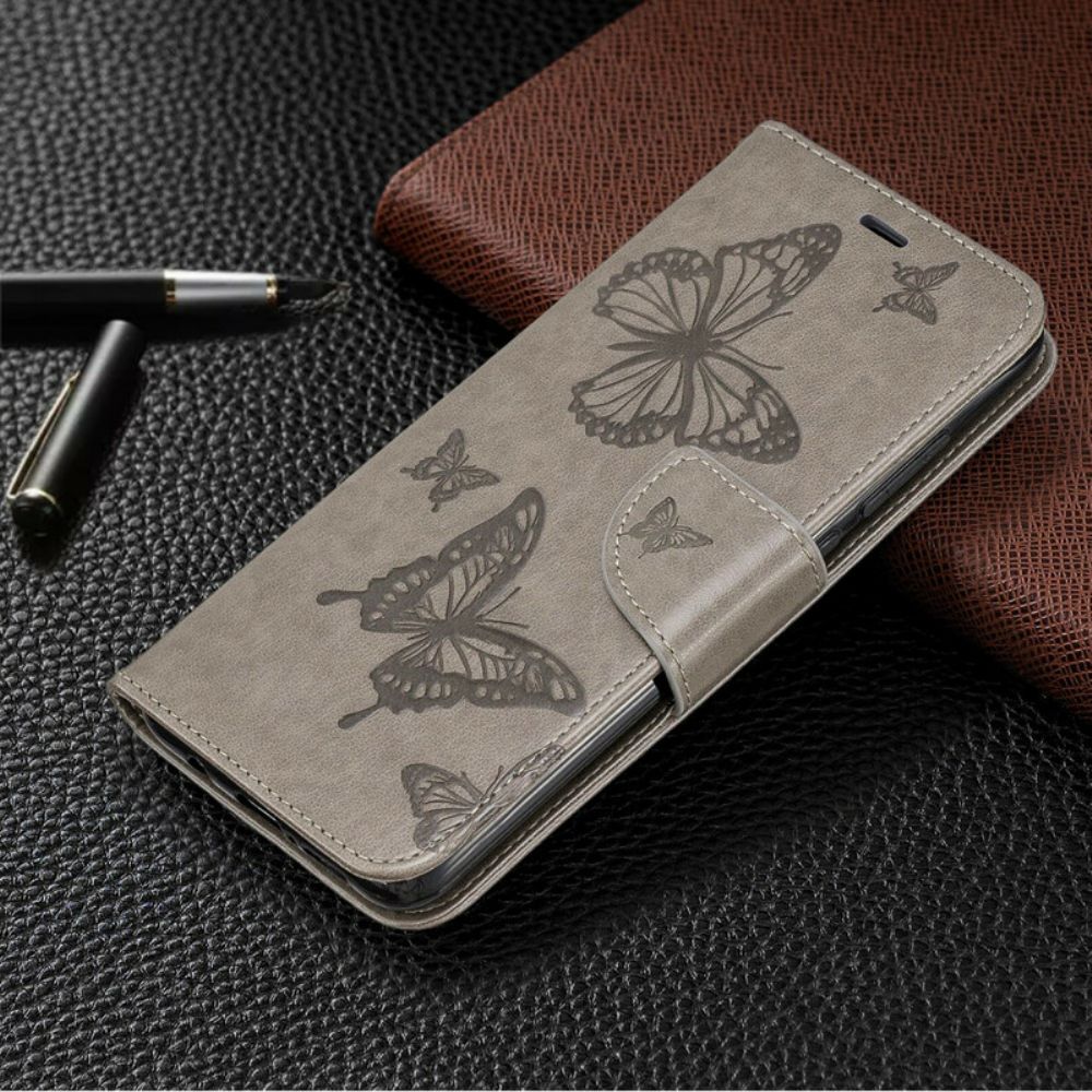 Folio-hoesje voor Xiaomi Redmi Note 8 Pro Met Ketting Bandje Met Vlinderprint