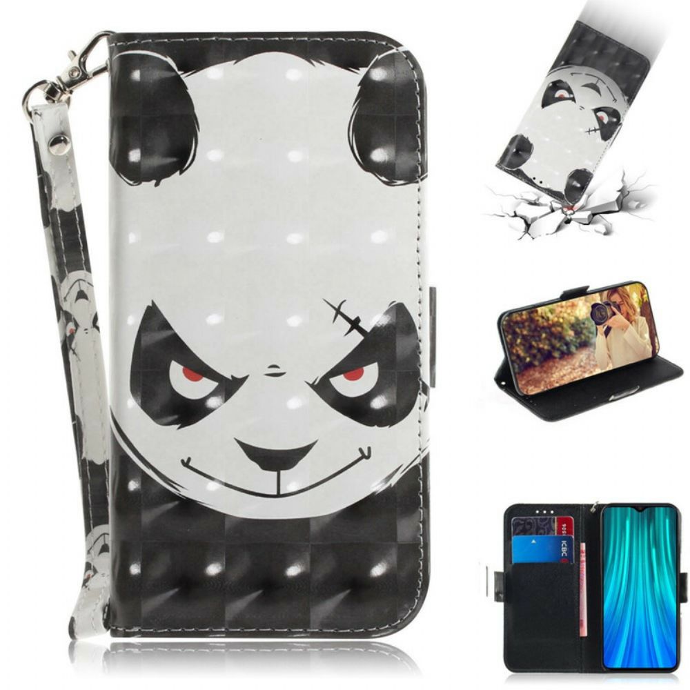 Folio-hoesje voor Xiaomi Redmi Note 8 Pro Met Ketting Boze Panda Met Riem