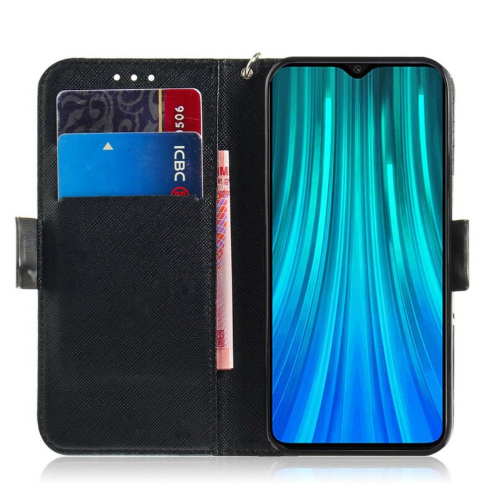 Folio-hoesje voor Xiaomi Redmi Note 8 Pro Met Ketting Boze Panda Met Riem