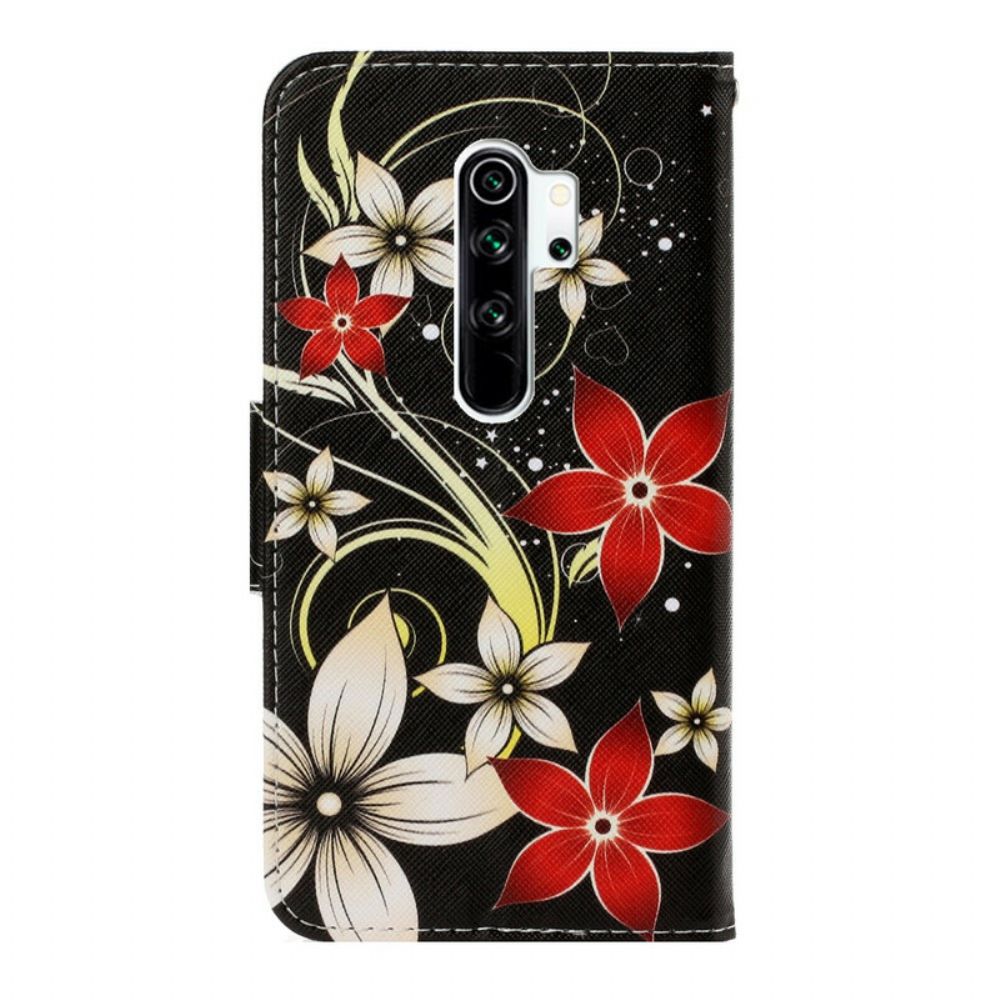 Folio-hoesje voor Xiaomi Redmi Note 8 Pro Met Ketting Kleurrijke Band Bloemen