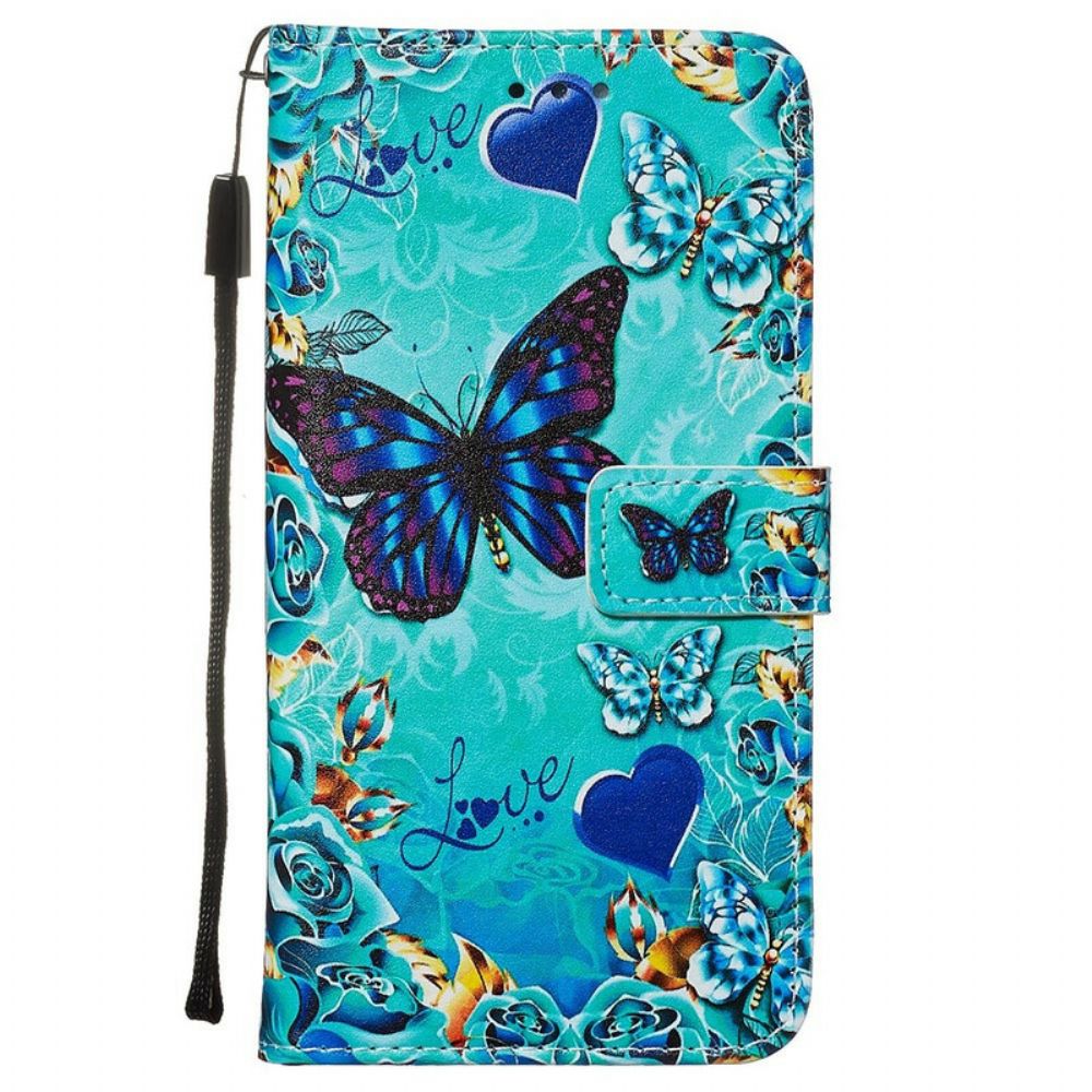 Folio-hoesje voor Xiaomi Redmi Note 8 Pro Met Ketting Liefde Vlinders Strappy