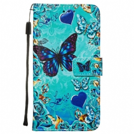 Folio-hoesje voor Xiaomi Redmi Note 8 Pro Met Ketting Liefde Vlinders Strappy