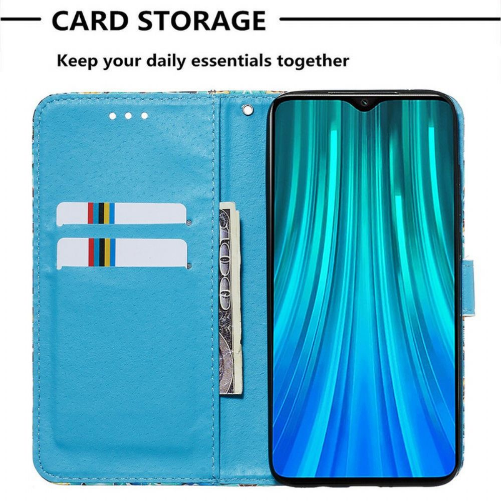 Folio-hoesje voor Xiaomi Redmi Note 8 Pro Met Ketting Liefde Vlinders Strappy