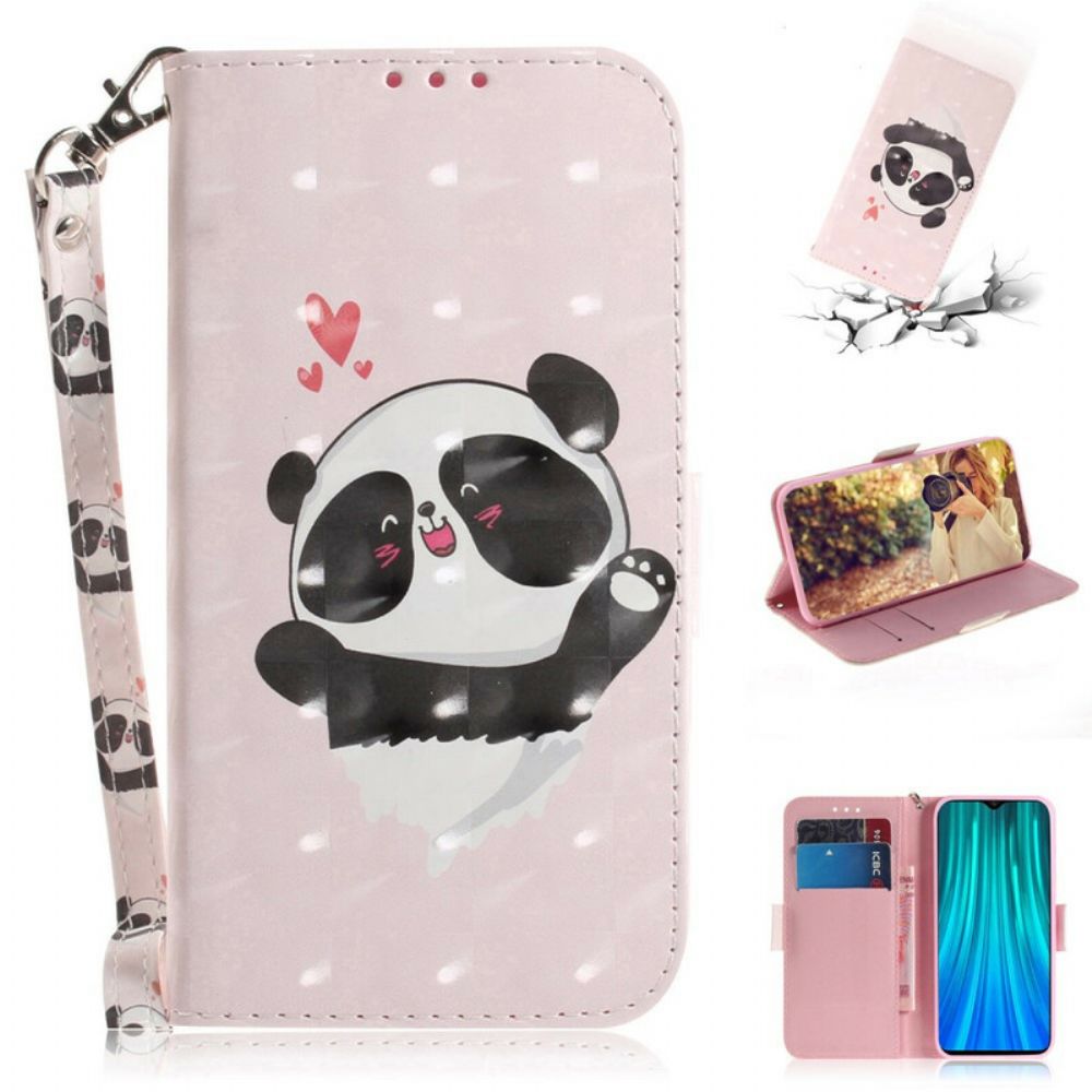 Folio-hoesje voor Xiaomi Redmi Note 8 Pro Met Ketting Panda Liefdesriem