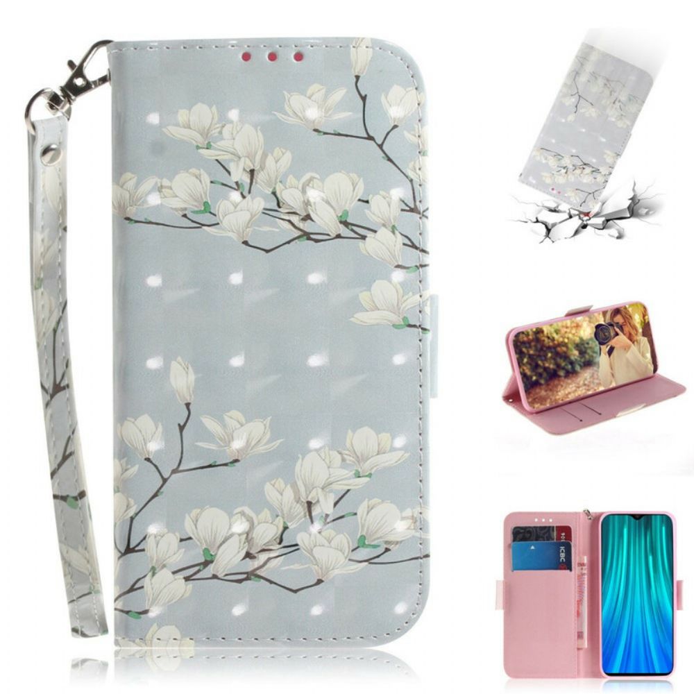 Folio-hoesje voor Xiaomi Redmi Note 8 Pro Met Ketting Thong Bloemenboom