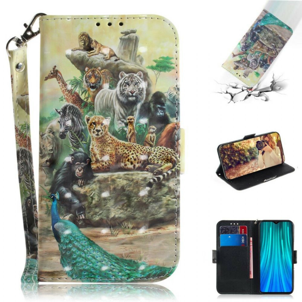 Folio-hoesje voor Xiaomi Redmi Note 8 Pro Met Ketting Thong Safari Dieren