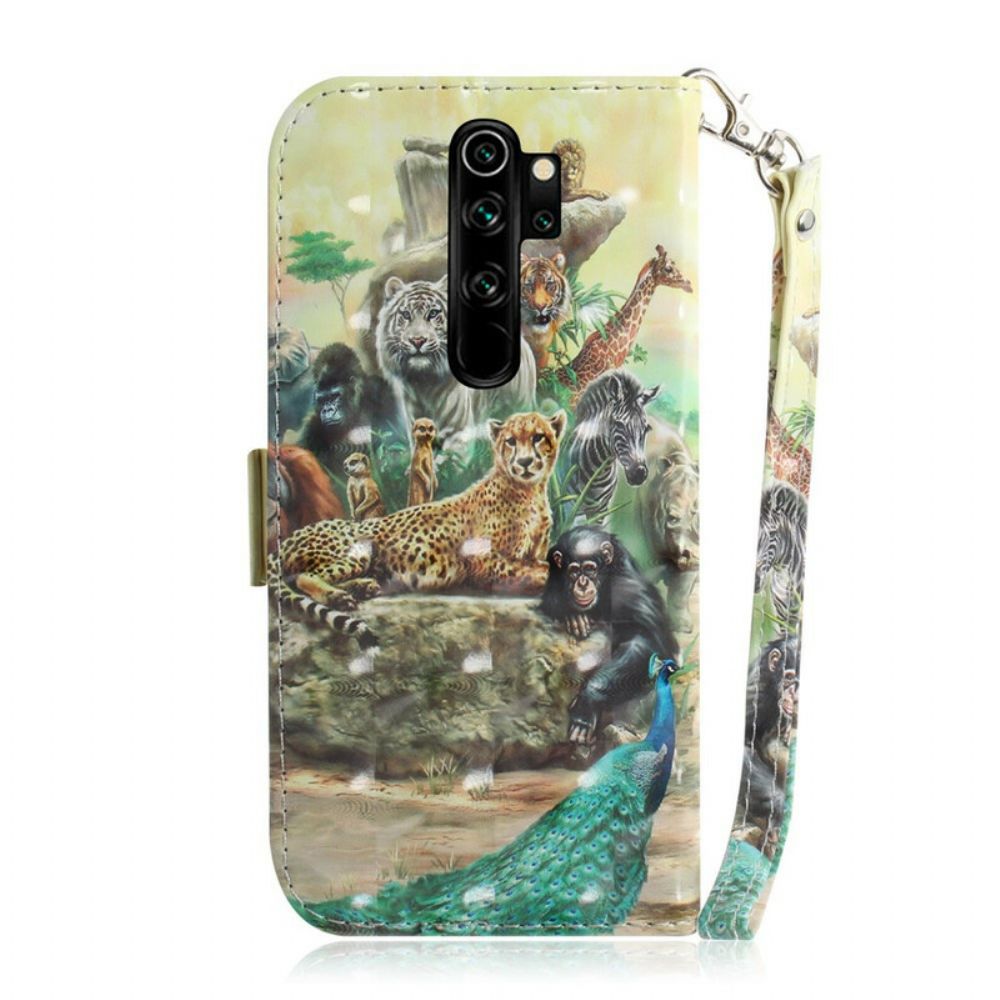 Folio-hoesje voor Xiaomi Redmi Note 8 Pro Met Ketting Thong Safari Dieren