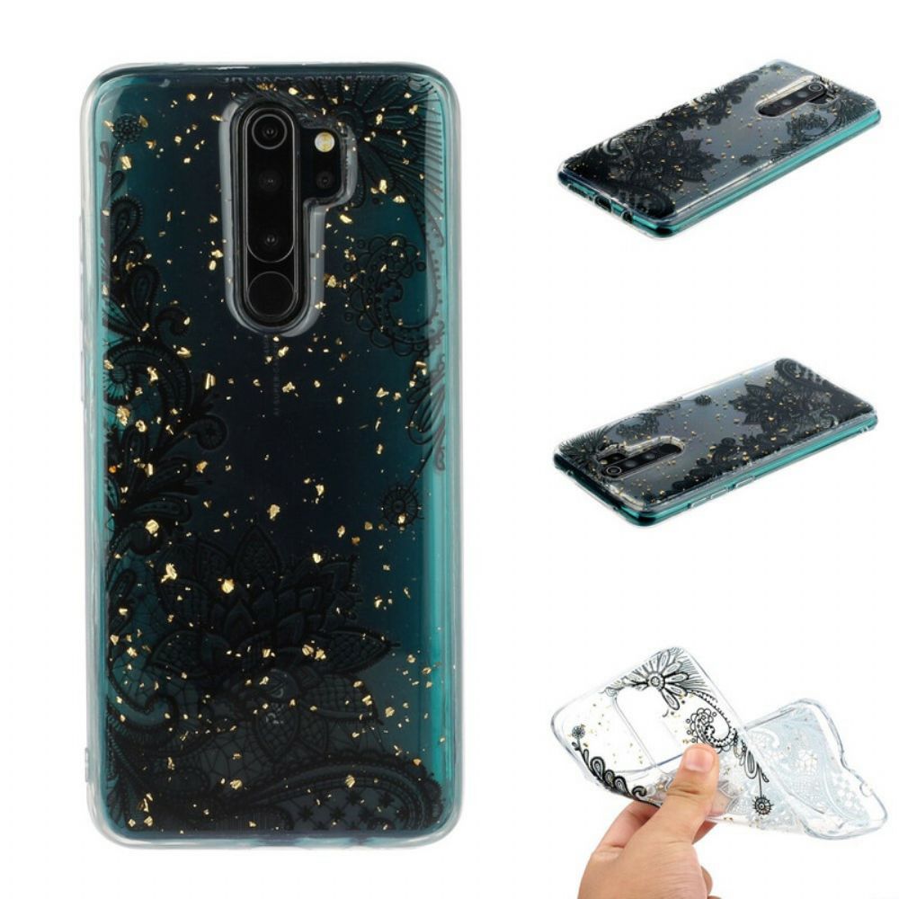 Hoesje voor Xiaomi Redmi Note 8 Pro Bloemen Van Kant En Pailletten