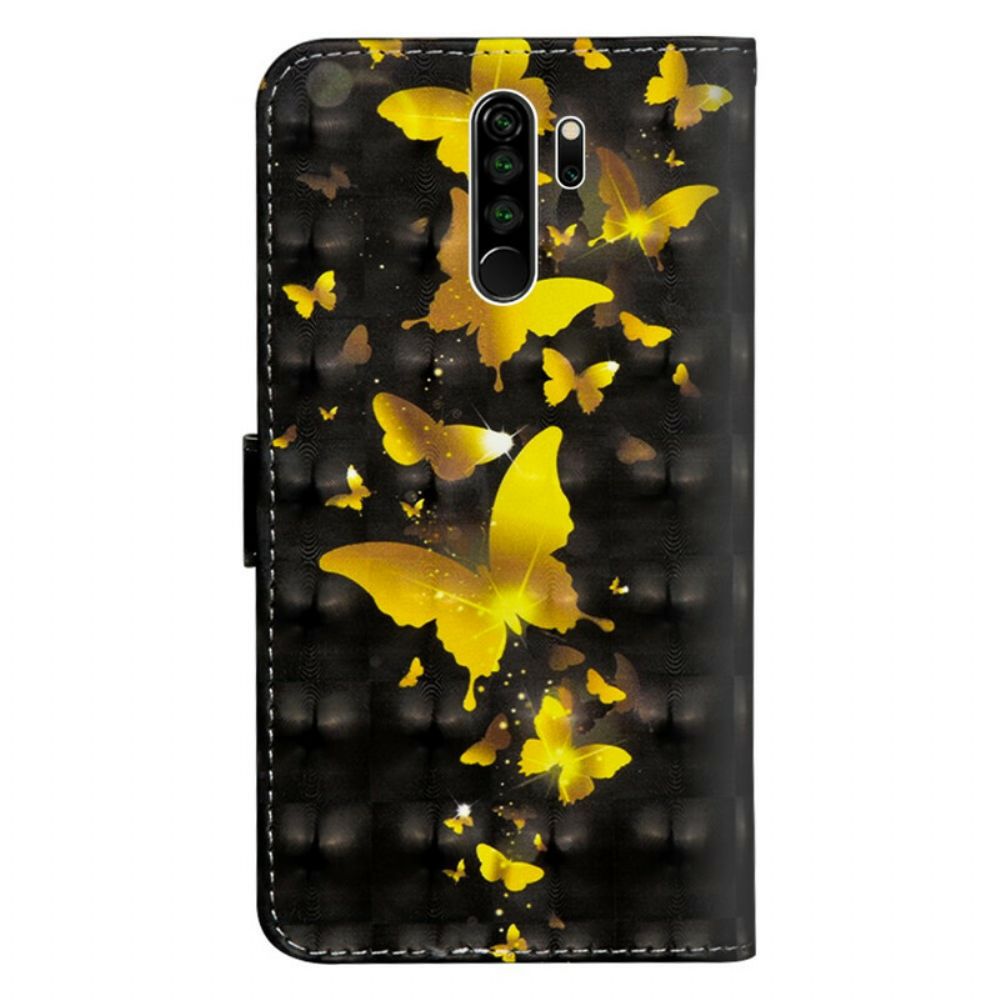 Leren Hoesje voor Xiaomi Redmi Note 8 Pro Gele Vlinders