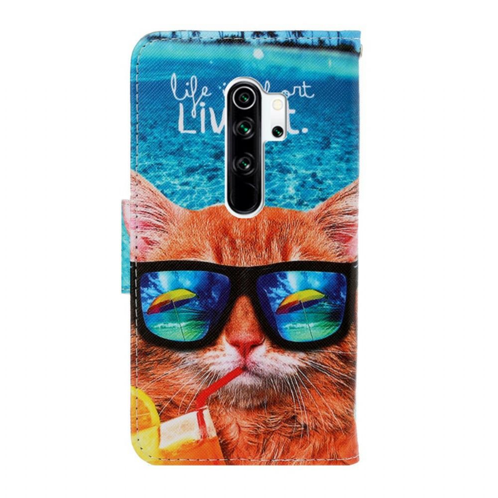 Leren Hoesje voor Xiaomi Redmi Note 8 Pro Met Ketting Cat Live It Strappy