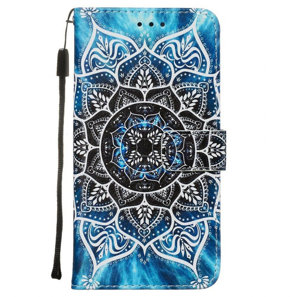 Leren Hoesje voor Xiaomi Redmi Note 8 Pro Met Ketting Mandala Met Zwarte Bandjes