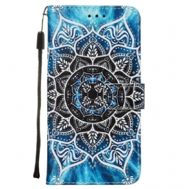 Leren Hoesje voor Xiaomi Redmi Note 8 Pro Met Ketting Mandala Met Zwarte Bandjes