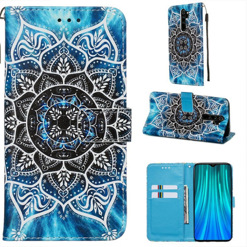 Leren Hoesje voor Xiaomi Redmi Note 8 Pro Met Ketting Mandala Met Zwarte Bandjes