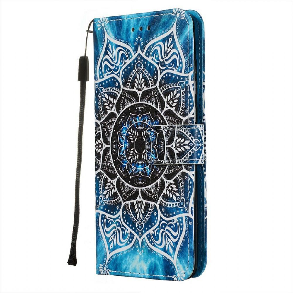 Leren Hoesje voor Xiaomi Redmi Note 8 Pro Met Ketting Mandala Met Zwarte Bandjes