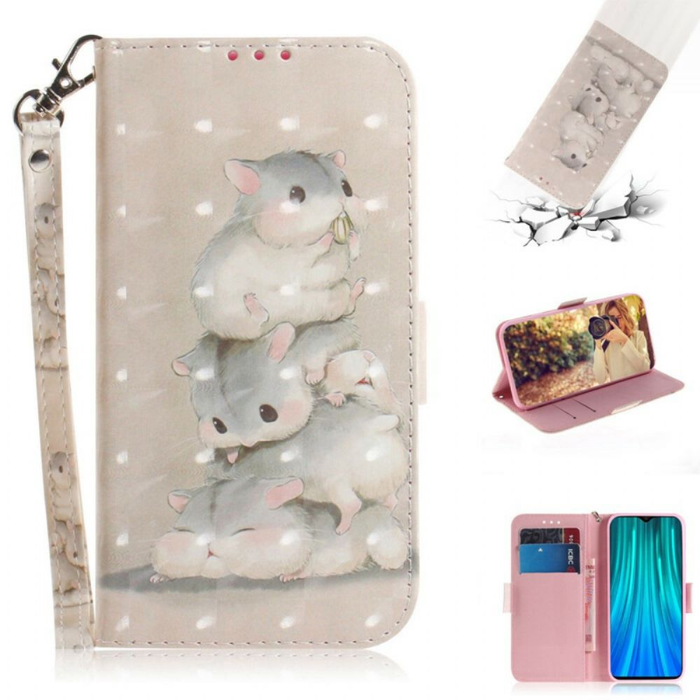 Leren Hoesje voor Xiaomi Redmi Note 8 Pro Met Ketting Thong Hamsters