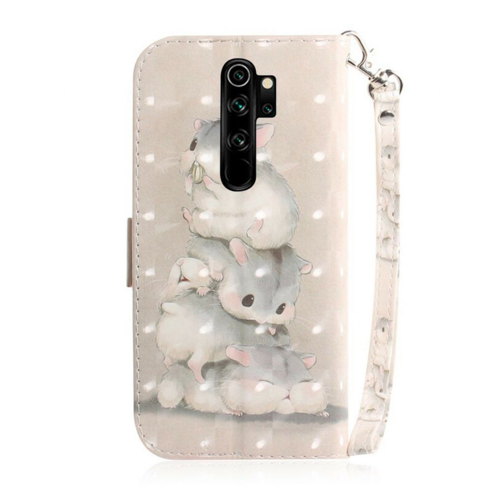 Leren Hoesje voor Xiaomi Redmi Note 8 Pro Met Ketting Thong Hamsters