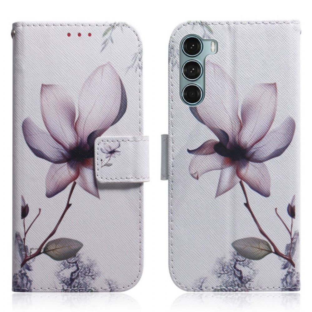 Folio-hoesje voor Moto G200 5G Oude Roze Bloem