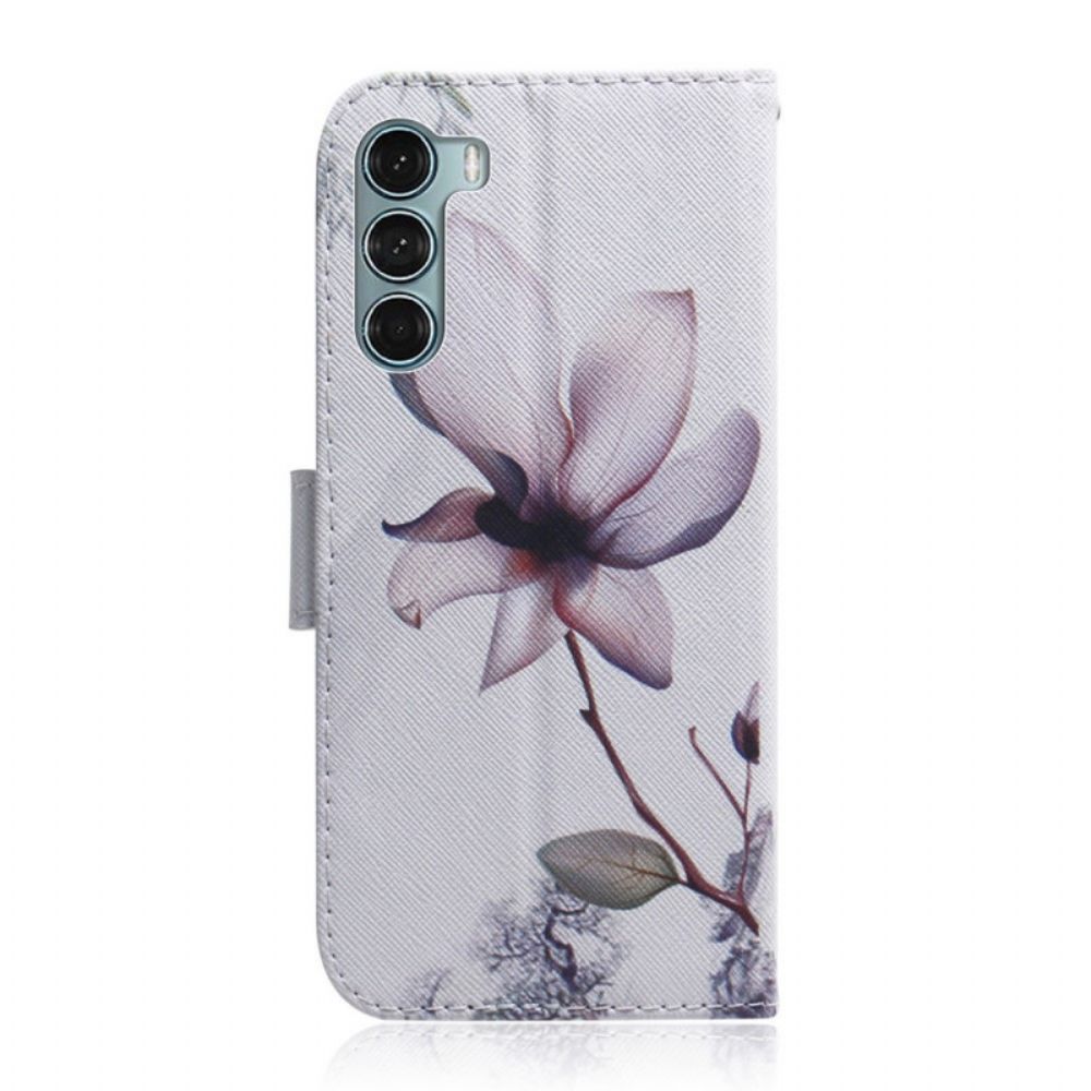 Folio-hoesje voor Moto G200 5G Oude Roze Bloem