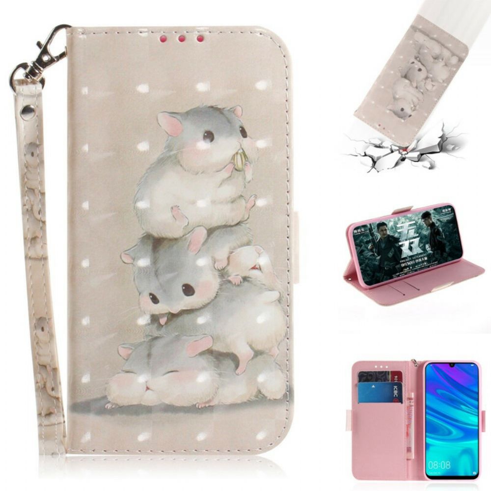 Folio-hoesje voor Huawei P Smart 2019 / Honor 10 Lite Met Ketting Thong Hamsters