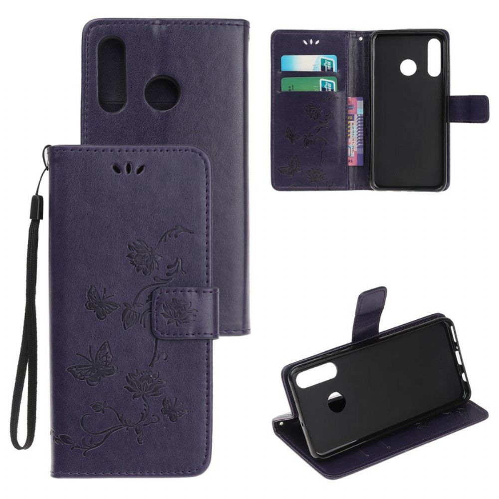 Folio-hoesje voor Huawei P Smart 2019 / Honor 10 Lite Met Ketting Thong Vlinders En Bloemen