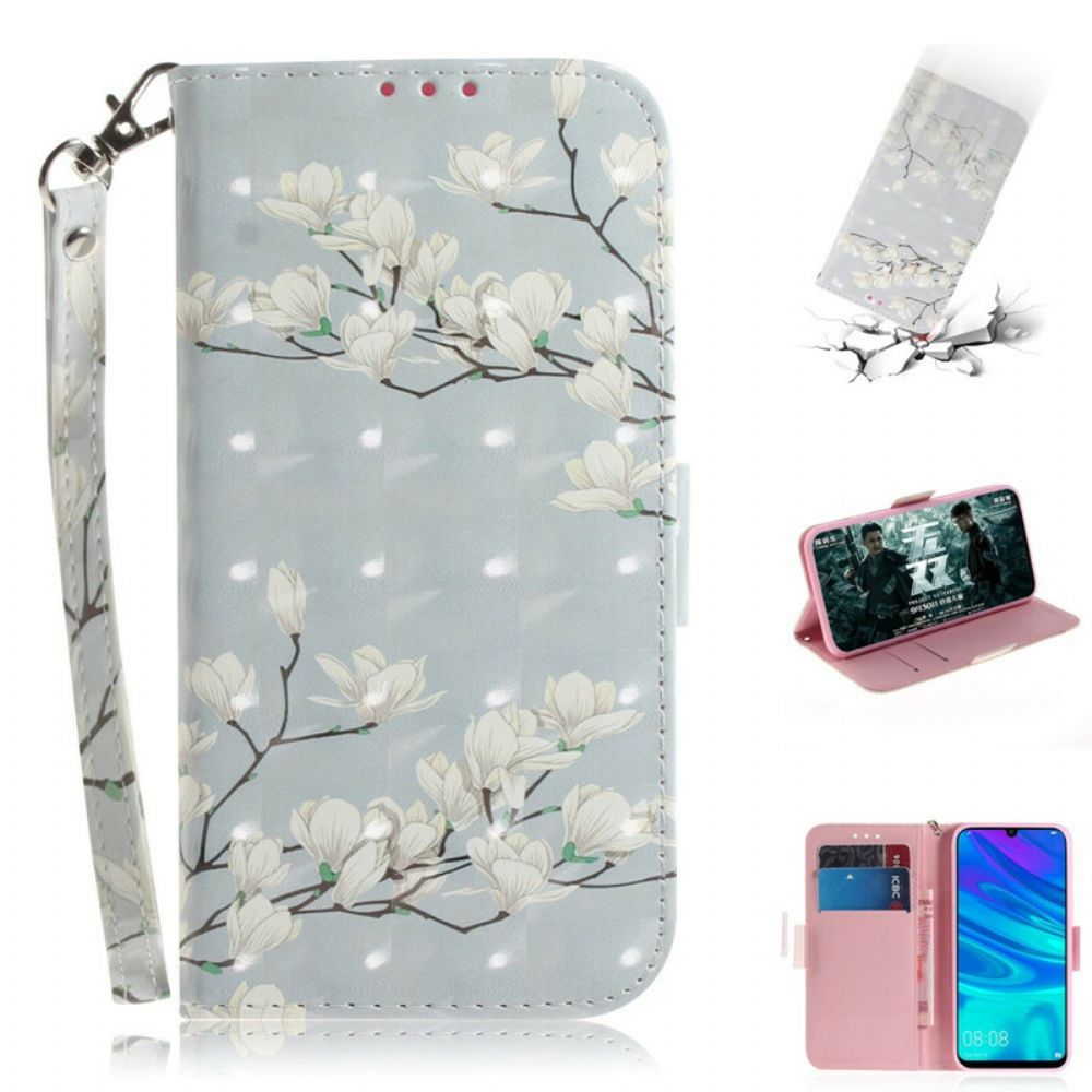 Leren Hoesje voor Huawei P Smart 2019 / Honor 10 Lite Met Ketting Thong Bloem Boom