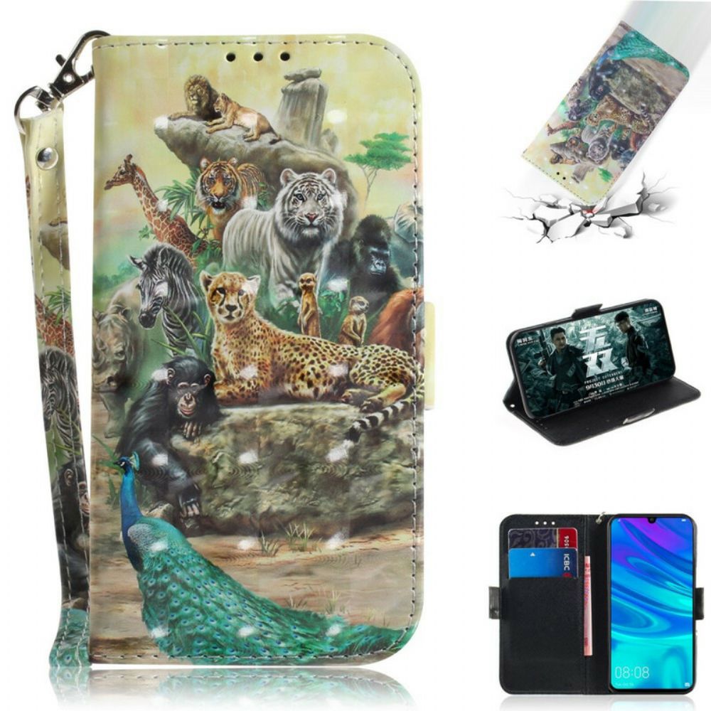 Leren Hoesje voor Huawei P Smart 2019 / Honor 10 Lite Met Ketting Thong Safari Dieren