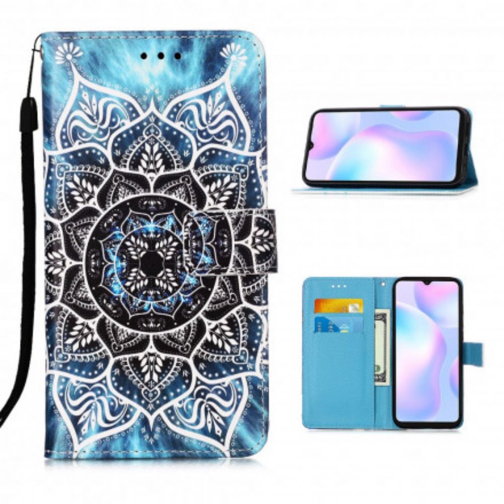 Flip Case voor Xiaomi Redmi 9A Met Ketting Mandala Met Zwarte Bandjes