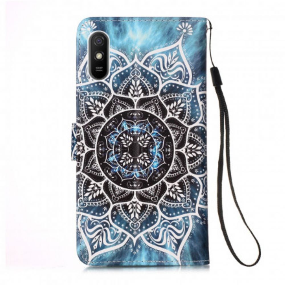 Flip Case voor Xiaomi Redmi 9A Met Ketting Mandala Met Zwarte Bandjes