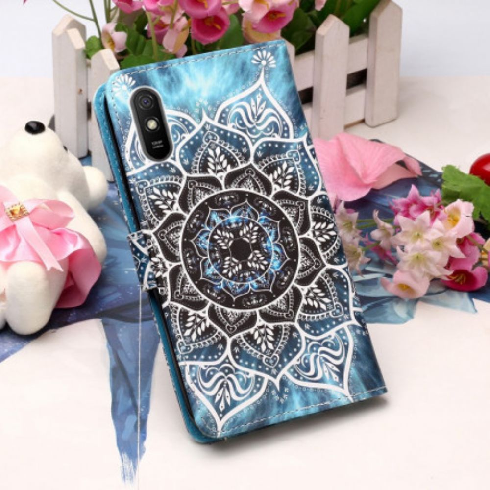 Flip Case voor Xiaomi Redmi 9A Met Ketting Mandala Met Zwarte Bandjes