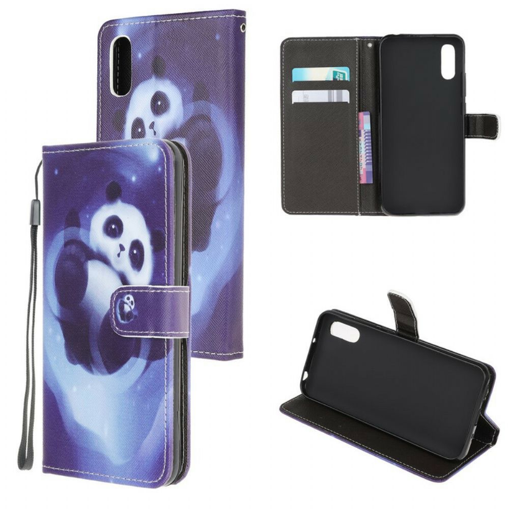 Folio-hoesje voor Xiaomi Redmi 9A Met Ketting Thong Space Panda