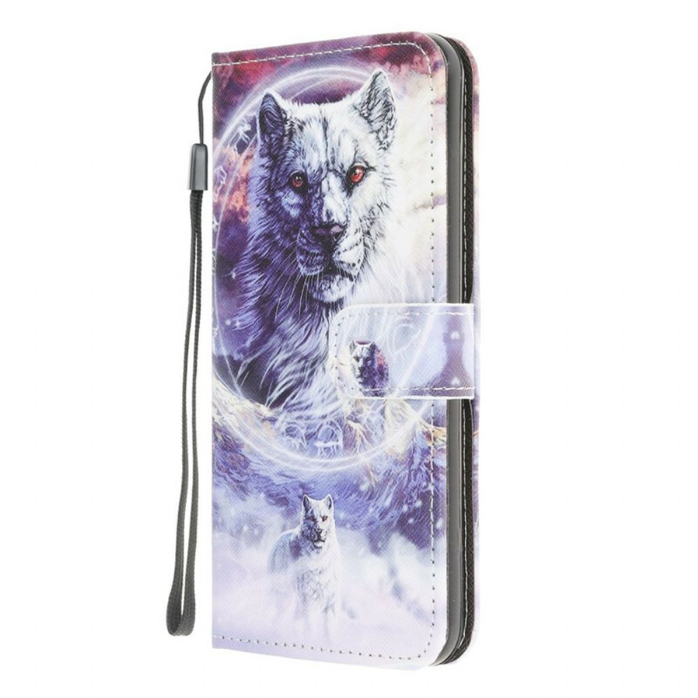 Folio-hoesje voor Xiaomi Redmi 9A Winterwolf Met Koord