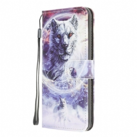 Folio-hoesje voor Xiaomi Redmi 9A Winterwolf Met Koord