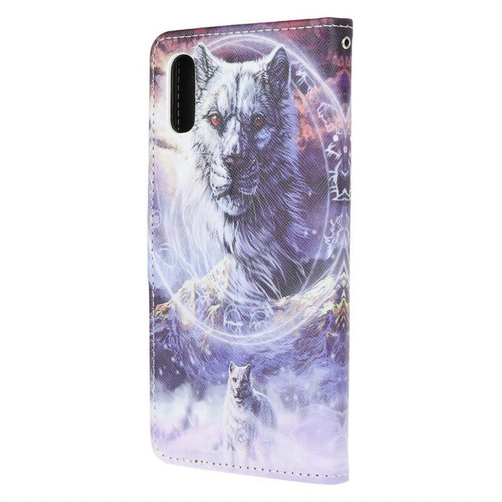 Folio-hoesje voor Xiaomi Redmi 9A Winterwolf Met Koord