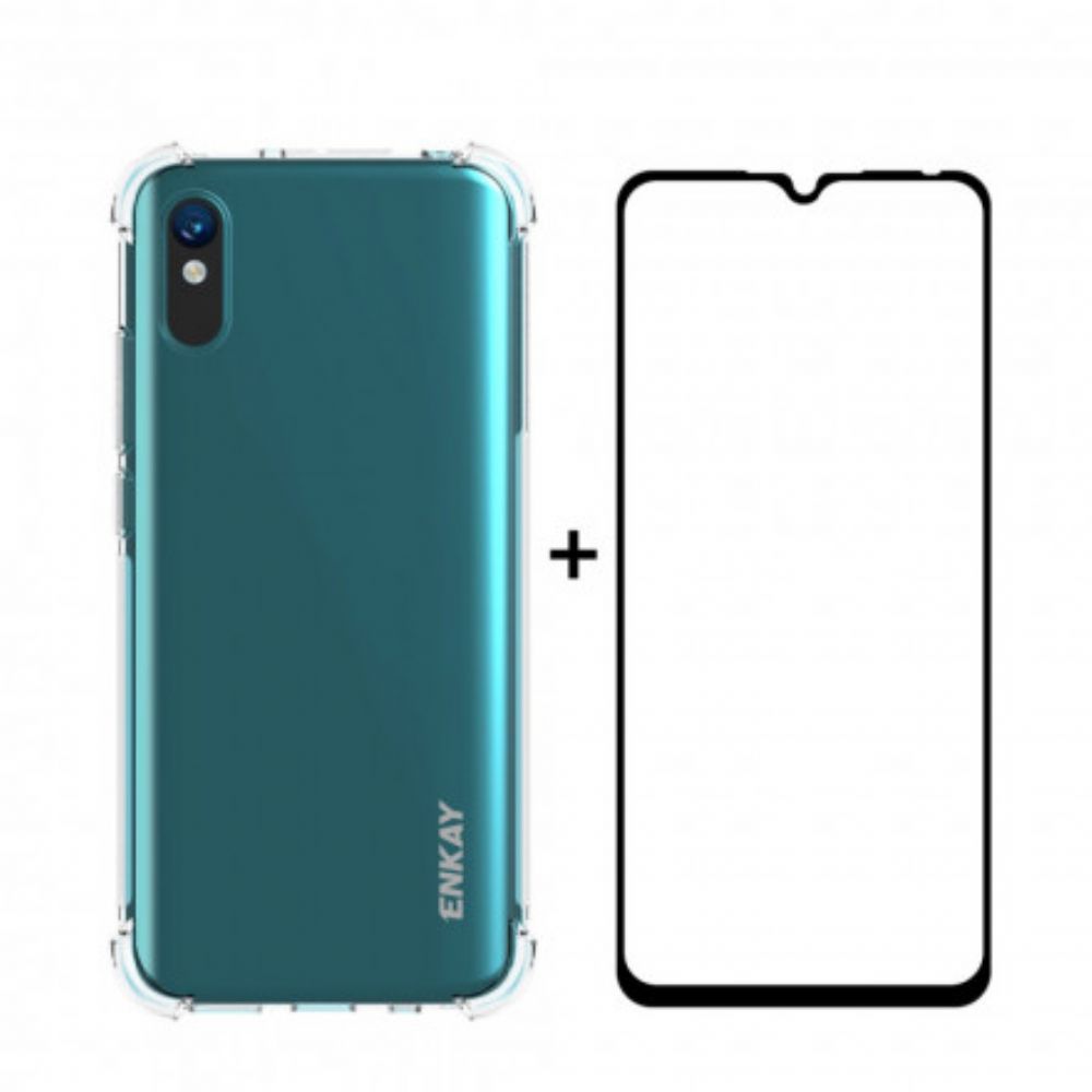 Hoesje voor Xiaomi Redmi 9A Combo En Gehard Glazen Scherm Enkay