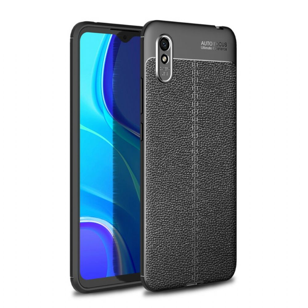 Hoesje voor Xiaomi Redmi 9A Dubbele Lijn Litchi Leder Effect