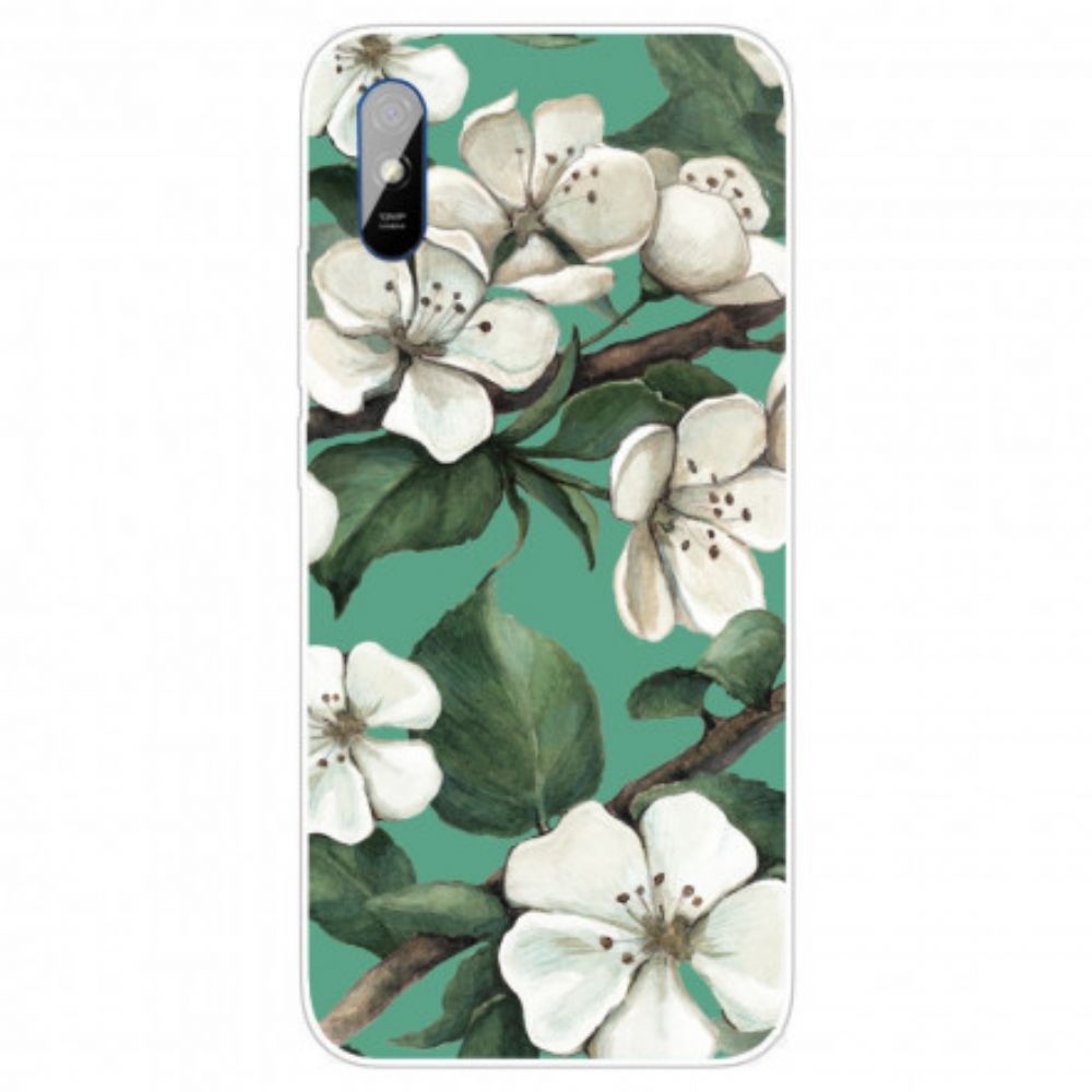 Hoesje voor Xiaomi Redmi 9A Geschilderde Witte Bloemen