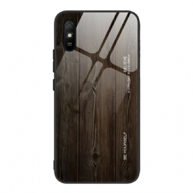 Hoesje voor Xiaomi Redmi 9A Houtdesign Gehard Glas