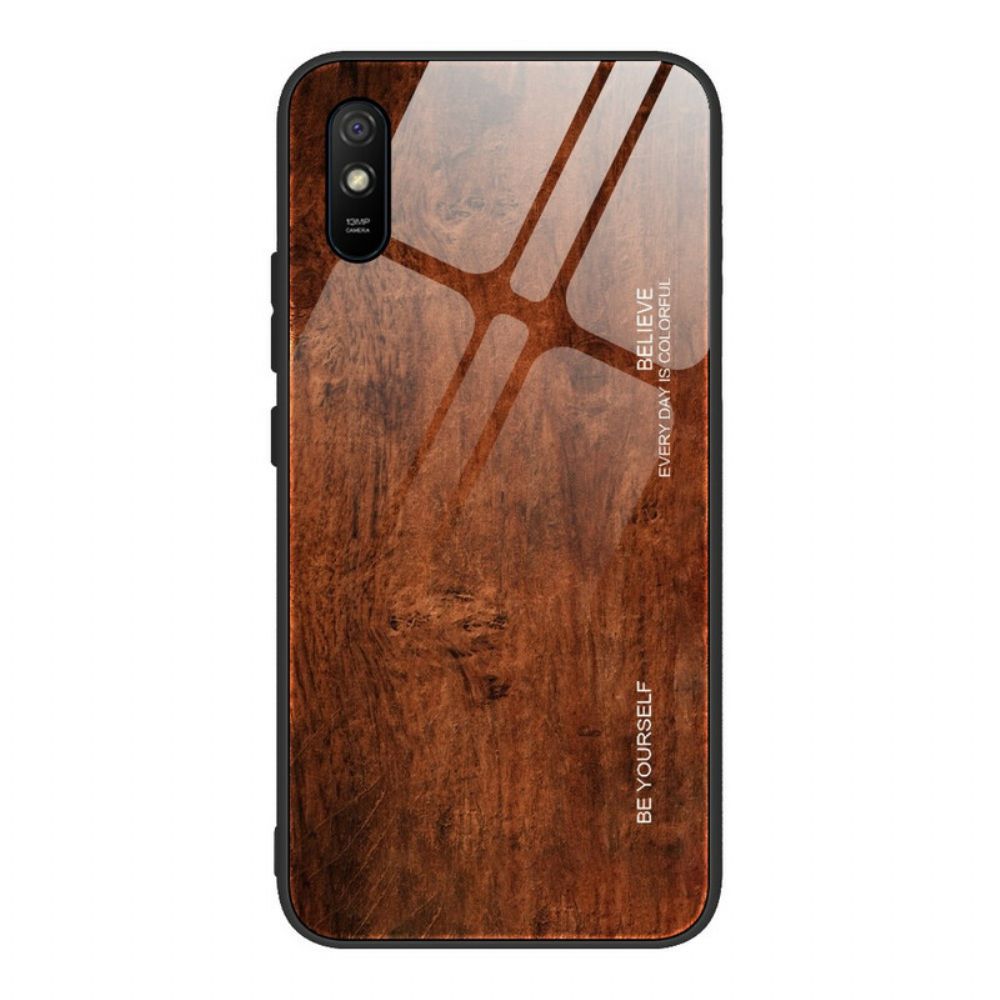 Hoesje voor Xiaomi Redmi 9A Houtdesign Gehard Glas