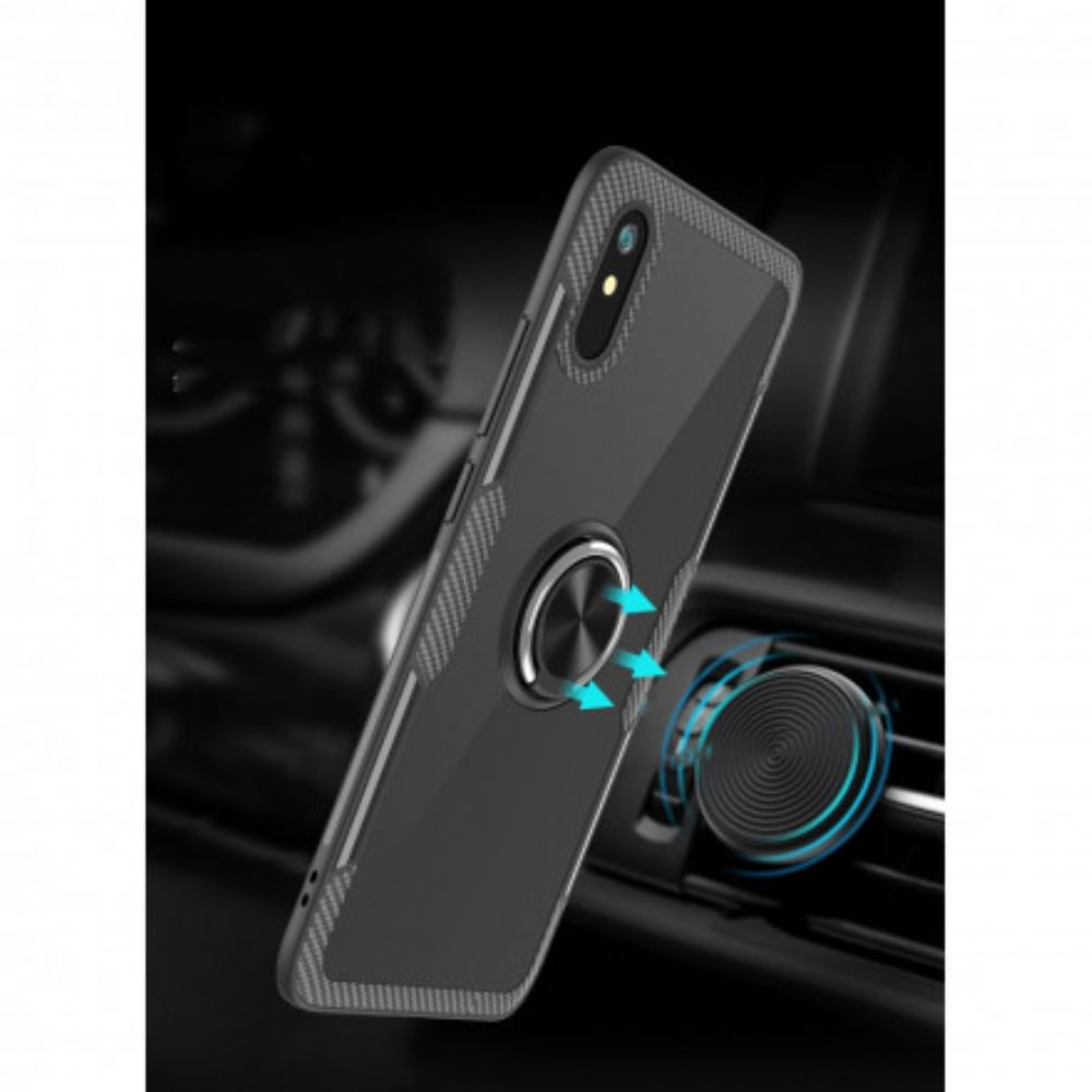 Hoesje voor Xiaomi Redmi 9A Koolstofvezel Metalen Ring