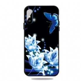 Hoesje voor Xiaomi Redmi 9A Vlinder En Blauwe Bloemen