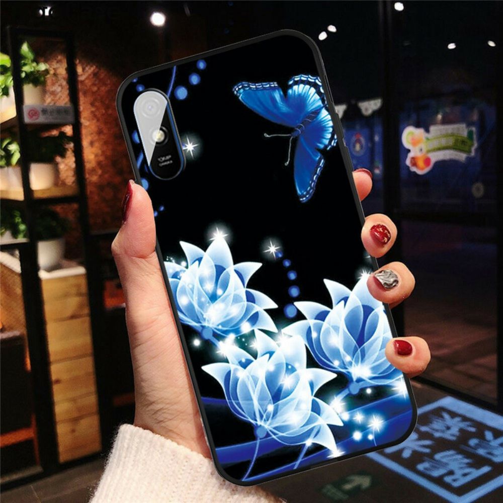 Hoesje voor Xiaomi Redmi 9A Vlinder En Blauwe Bloemen