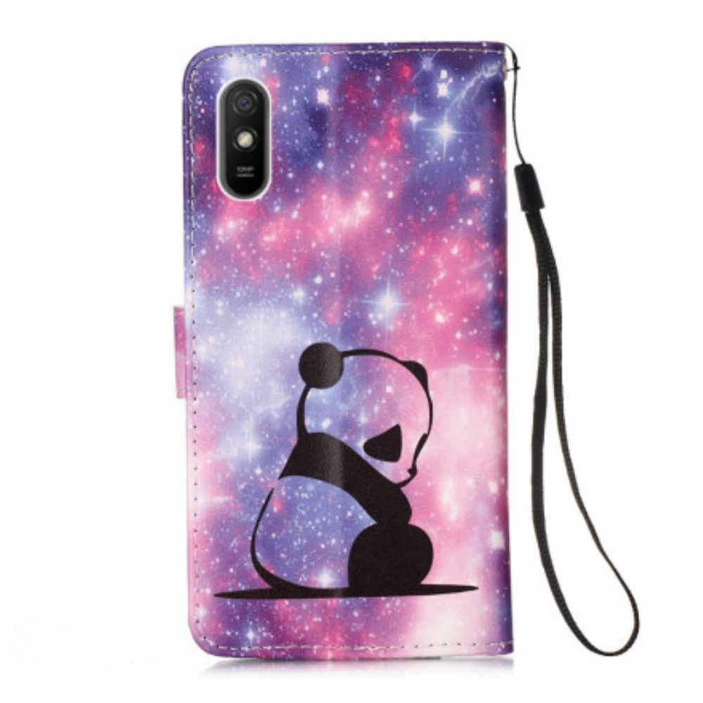 Leren Hoesje voor Xiaomi Redmi 9A Met Ketting Thong Panda Mijmeringen