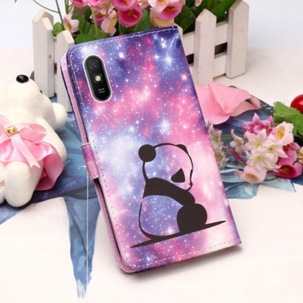 Leren Hoesje voor Xiaomi Redmi 9A Met Ketting Thong Panda Mijmeringen